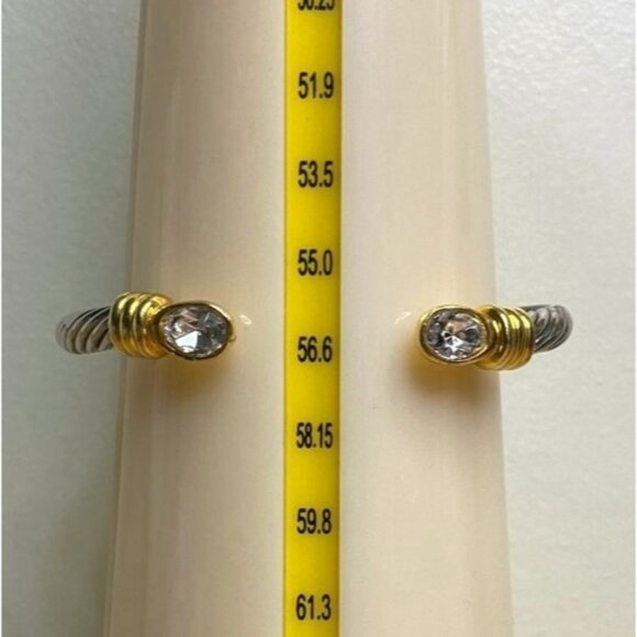 Cable Cuff Gold Silver Tone Clear Rhinestone Bracelet - Picture 4 of 5